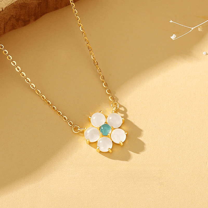 “Petal Dew” Six-Point Jade Blossom Necklace