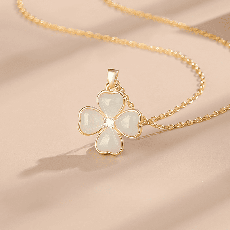 Red Agate Four-Leaf Clover Necklace