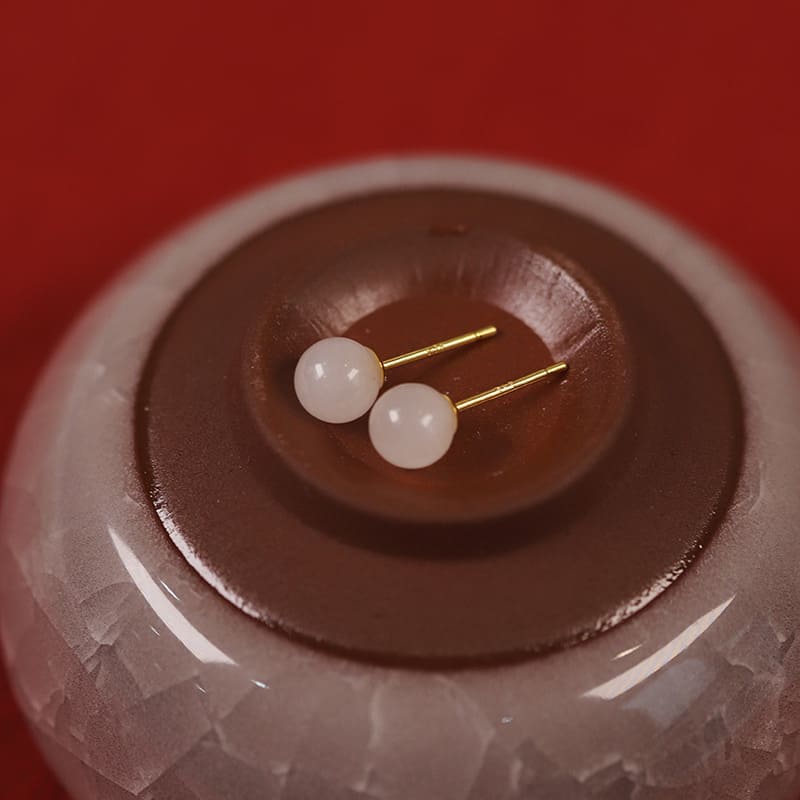 Minimalist Jade Ball Stud Earrings