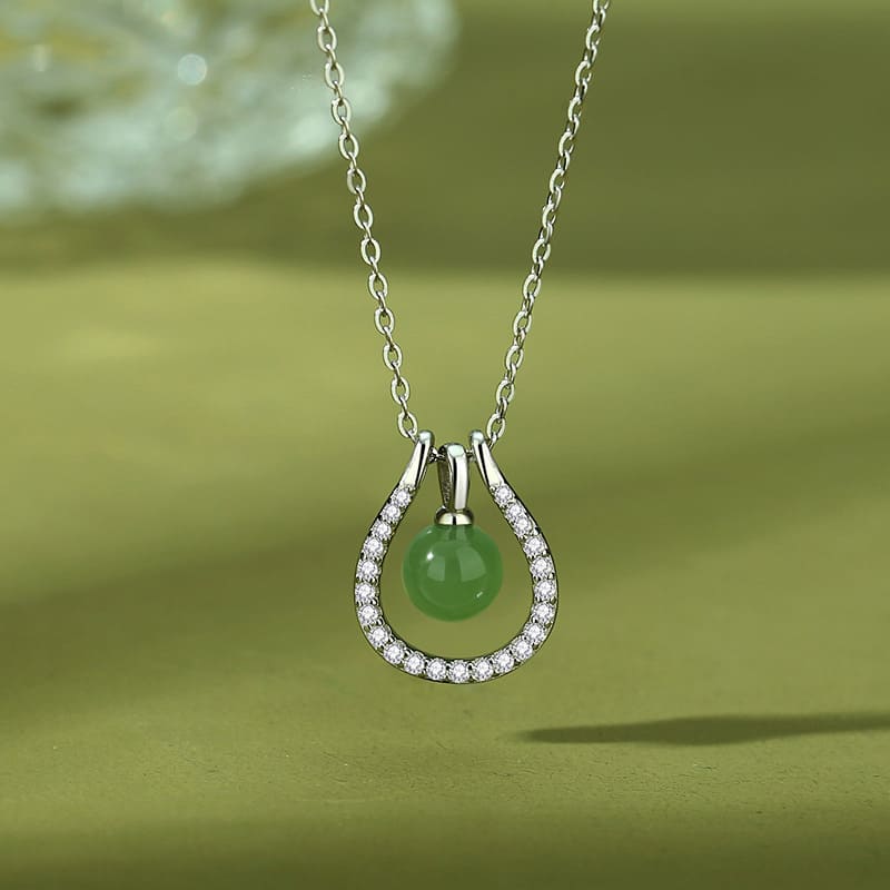 Lucky Loop Green Jade & Crystal Horseshoe Necklace