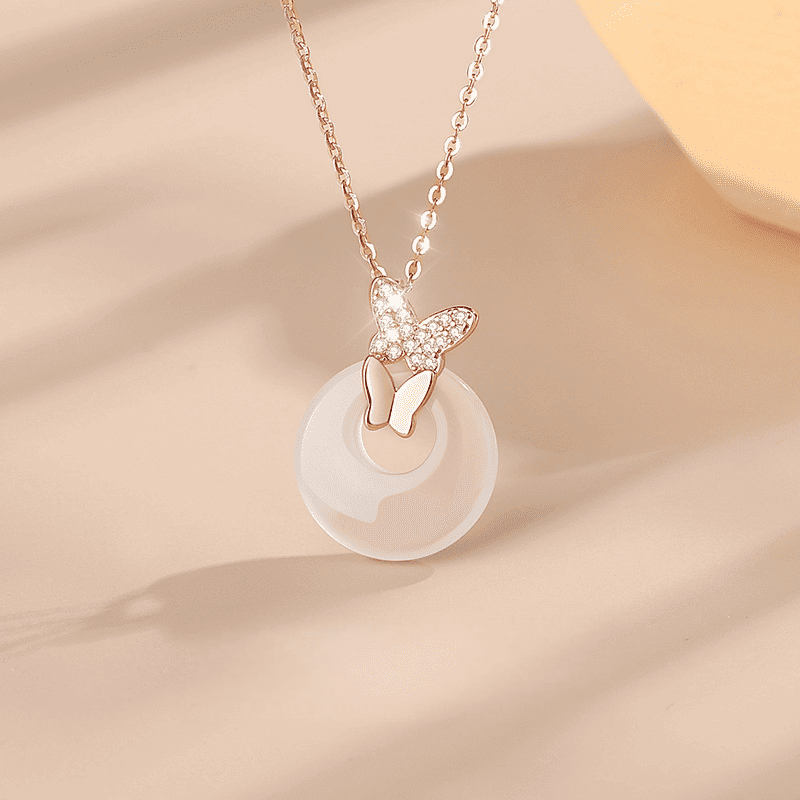 Butterfly Whisper Jade Donut Necklace