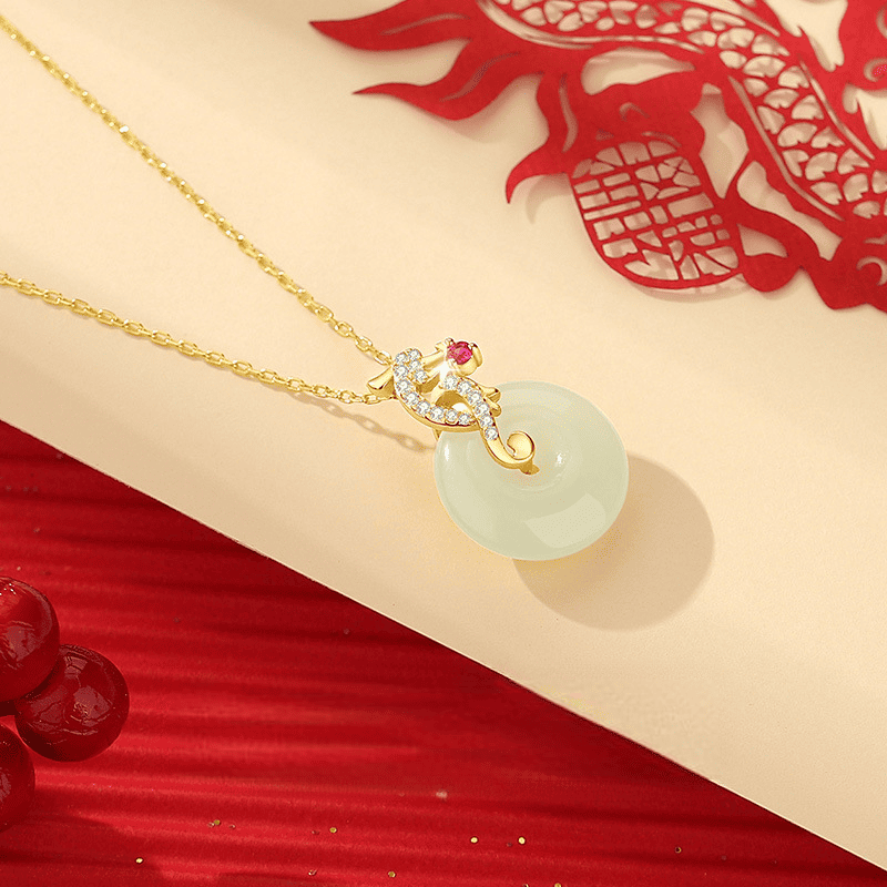 Jade Donut “Prosperity Dragon” Pendant Necklace