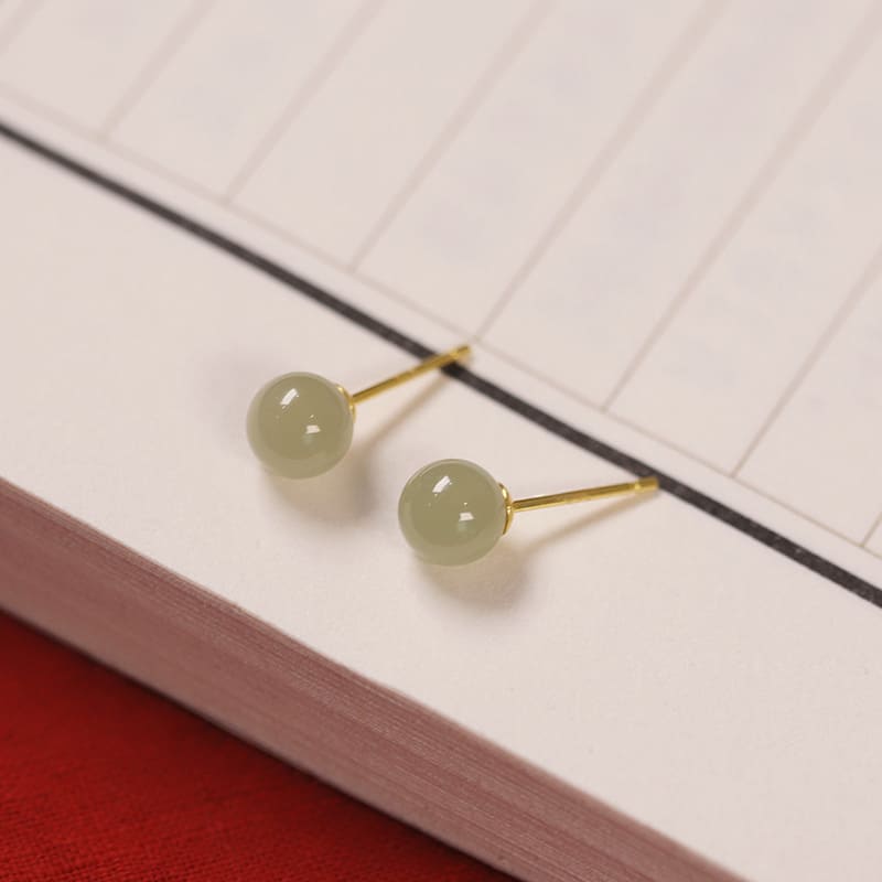 Minimalist Jade Ball Stud Earrings