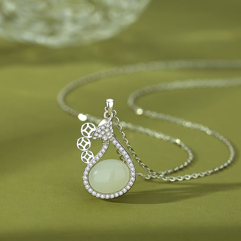 Ruyi Cascade White Jade Teardrop Necklace