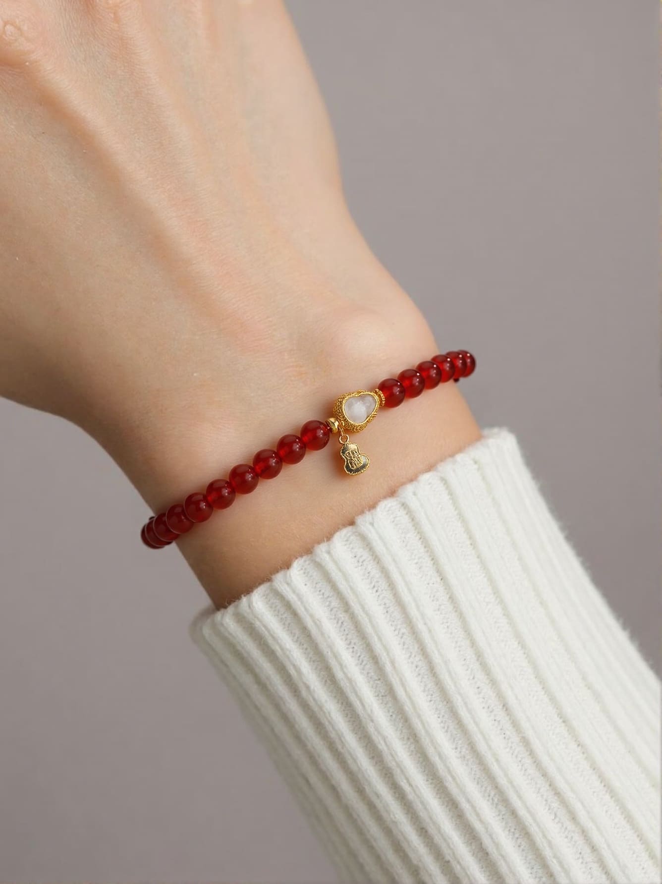 Prosperity Red Jade Gourd Bracelet