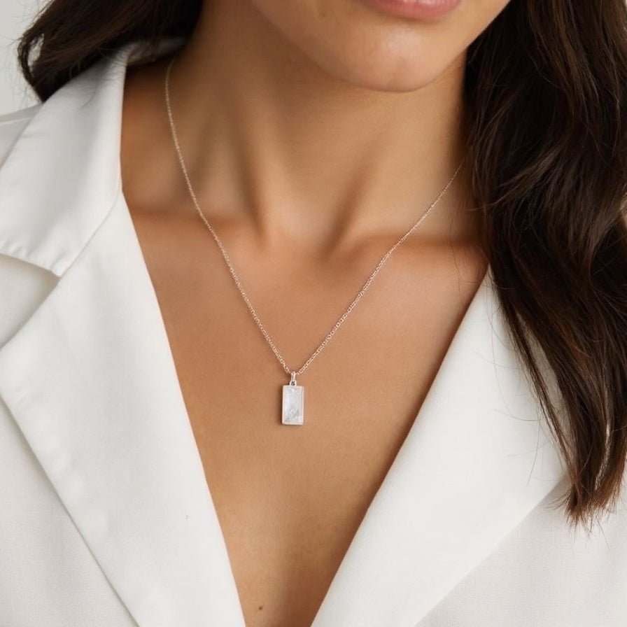 Moonstone SS necklace emotional healing spiritual growth gemstone jewelry N0501 - JadeTale
