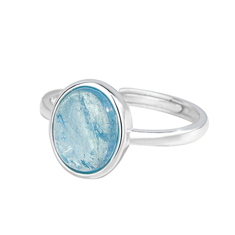 Aquamarine SS ring necklace set emotional healing spiritual growth gemstone jewelry S0501 - JadeTale
