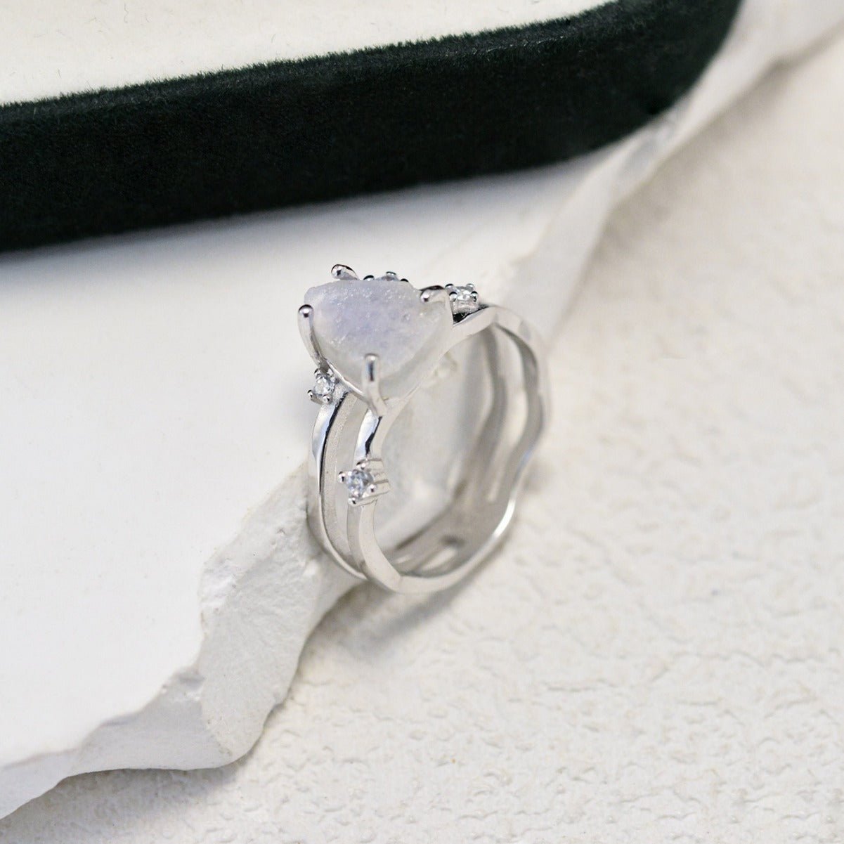 Moonstone ss ring emotional healing spiritual growth gemstone jewelry R0501 - JadeTale