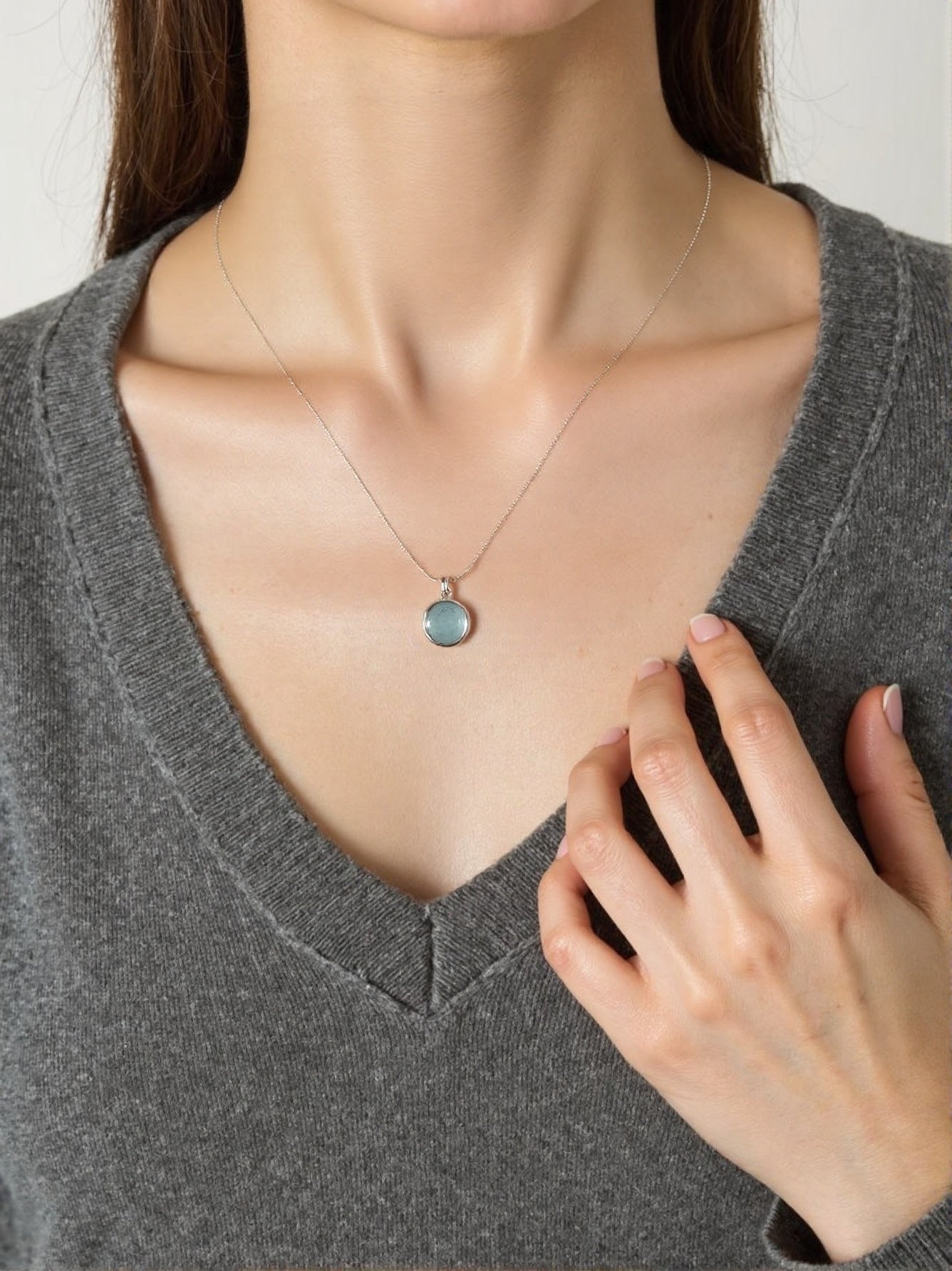 Aquamarine SS ring necklace set emotional healing spiritual growth gemstone jewelry S0501 - JadeTale