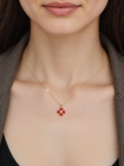 Red Agate Four-Leaf Clover Necklace