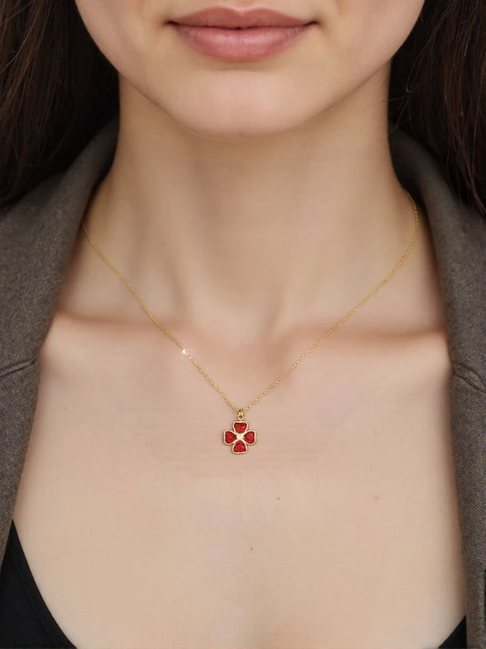 Red Agate Four-Leaf Clover Necklace