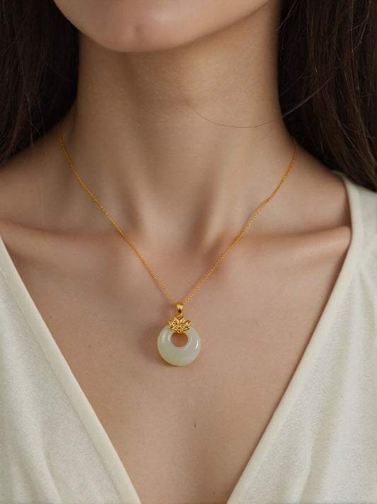 Lotus Serenity Jade Donut Necklace