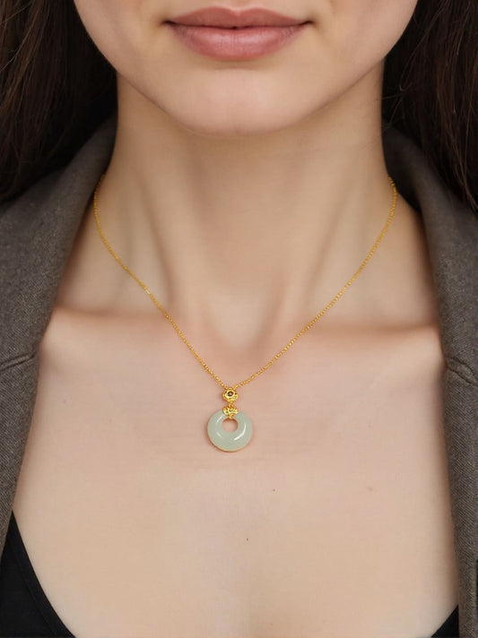 Serenity Ruyi Jade Circle Pendant Necklace