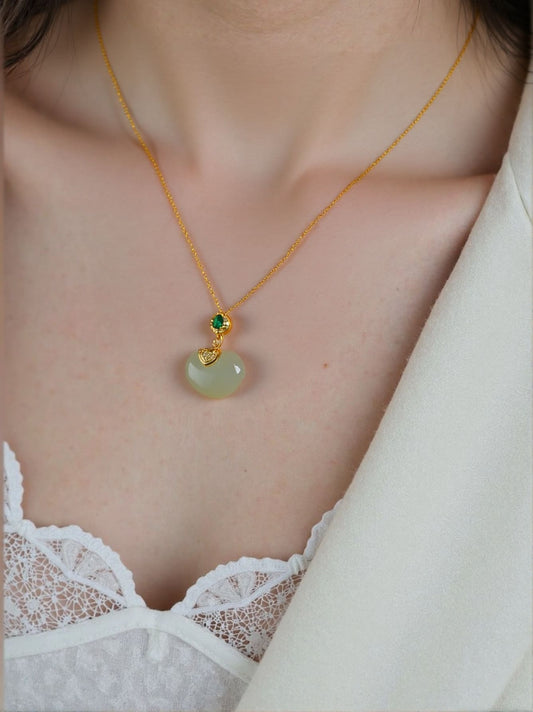 Gilded Jade Cloud & Butterfly Accent Necklace