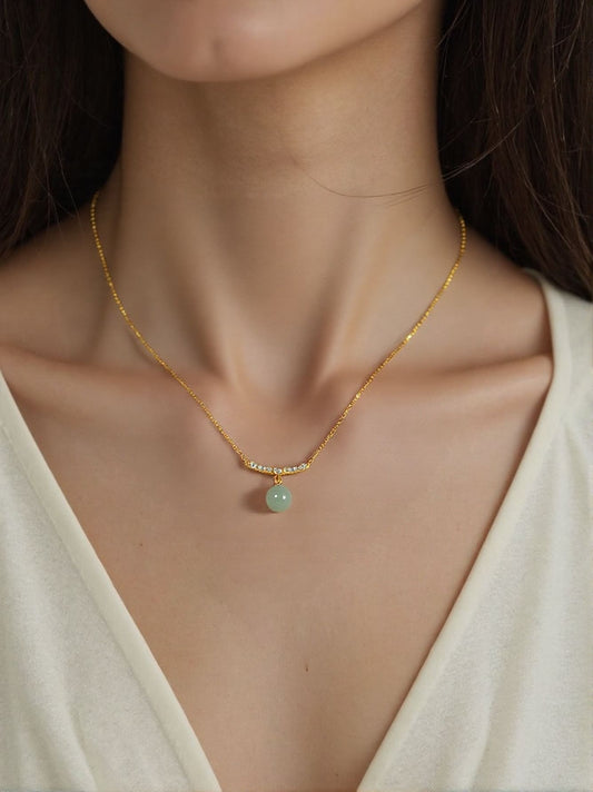 Golden Arc & Jade Bead Harmony Necklace
