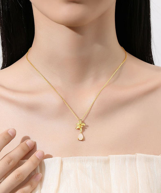 Golden Lily Jade Drop Necklace