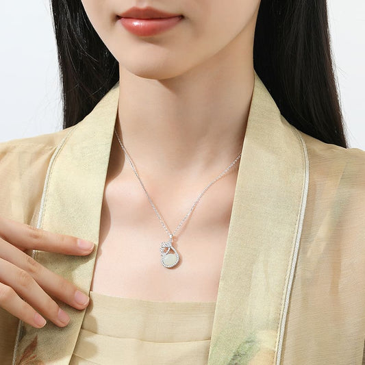 Ruyi Cascade White Jade Teardrop Necklace