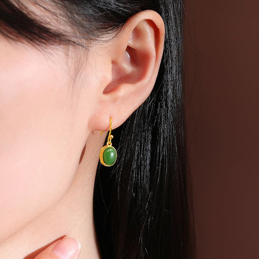 Classic Oval Jade Drop Earrings