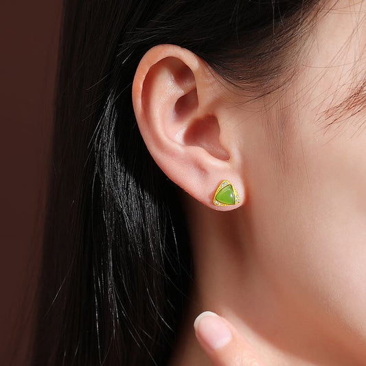Triangular Jade Stud Earrings