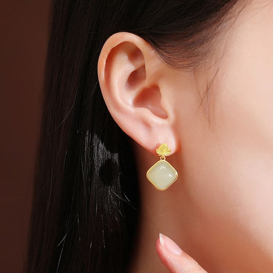 Lotus Bloom Jade Drop Earrings