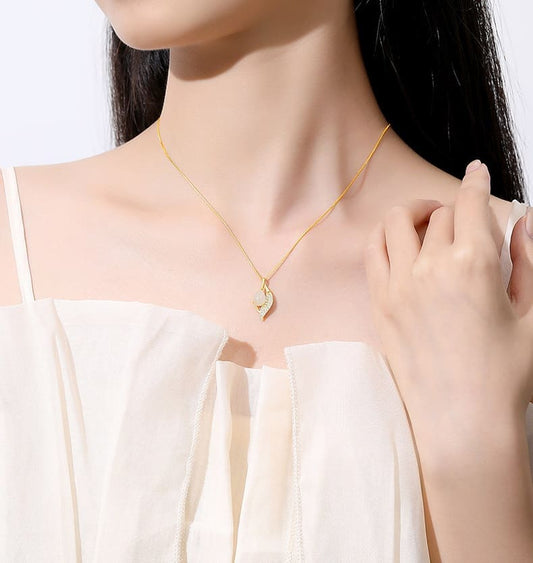 “Dew-Kissed Leaf” Teardrop Jade & Pavé Crystal Necklace