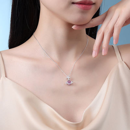 Celestial Orbit Amethyst Planet Necklace