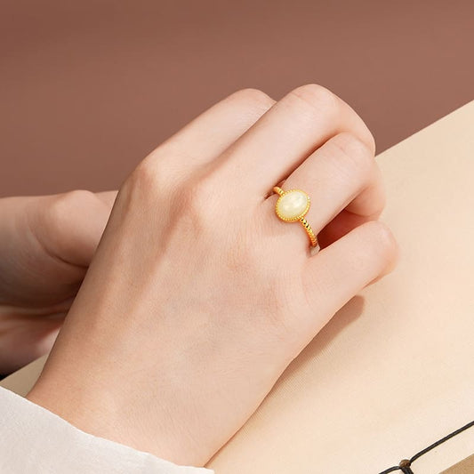 Golden Harmony Adjustable Jade Ring