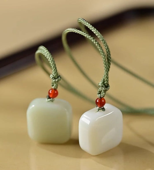 White Jade Square Guardian Pendant – Protection & Peace Necklace - JadeTale