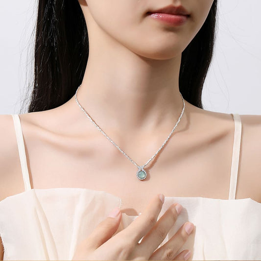 Silver-Plated Bow & Halo Jade Pendant Necklace