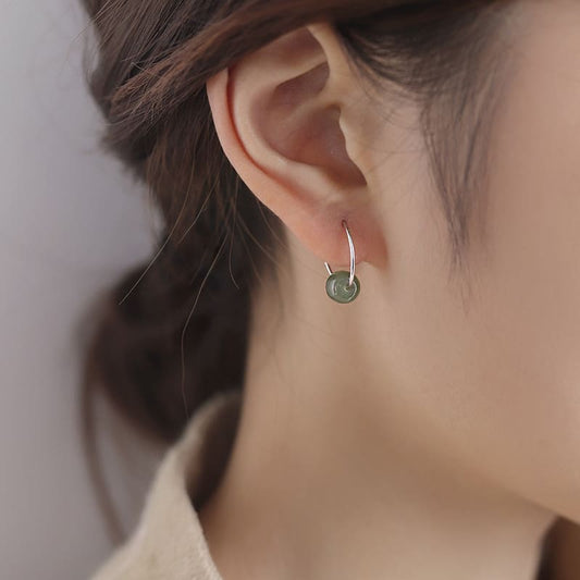 Minimalist Jade Cube Bead Hoop Earrings