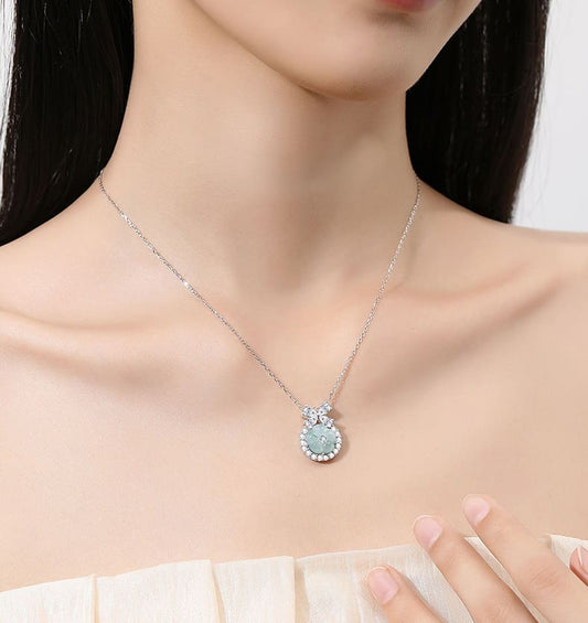 Jade Blossom Halo & Bow Necklace