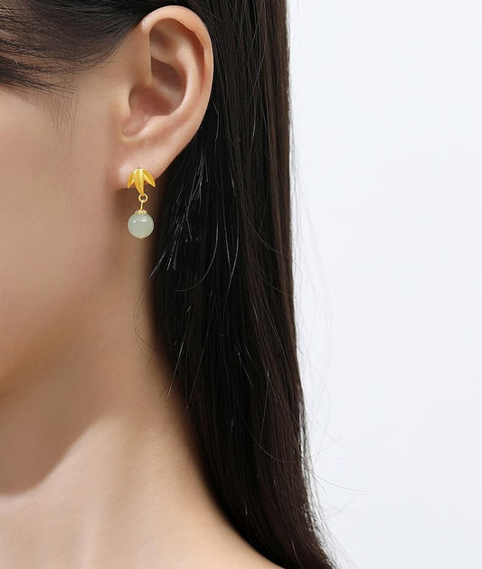 Bamboo Leaf & Jade Drop Earrings