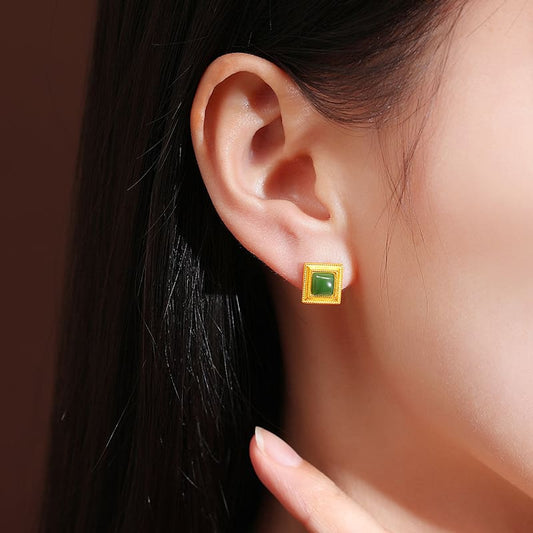 Classic Square Green Jade Stud Earrings