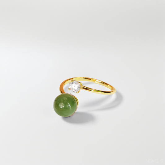 Jade Bead & Zircon Open Ring