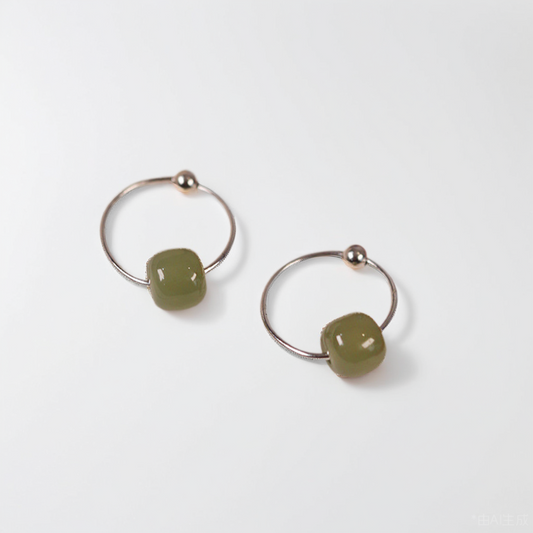 Minimalist Jade Cube Bead Hoop Earrings