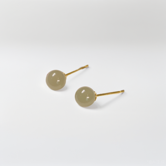 Minimalist Jade Ball Stud Earrings
