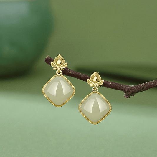 Lotus Bloom Jade Drop Earrings