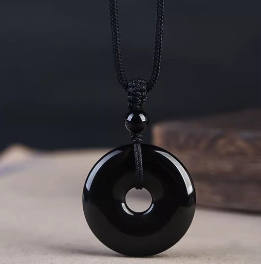Obsidian Peace Buckle Necklace – Minimalist Talisman for Protection & Balance - JadeTale