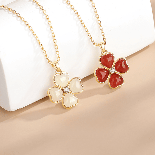 Red Agate Four-Leaf Clover Necklace