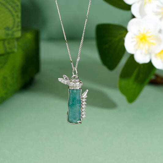 Silver Bamboo Jade Pendant Necklace