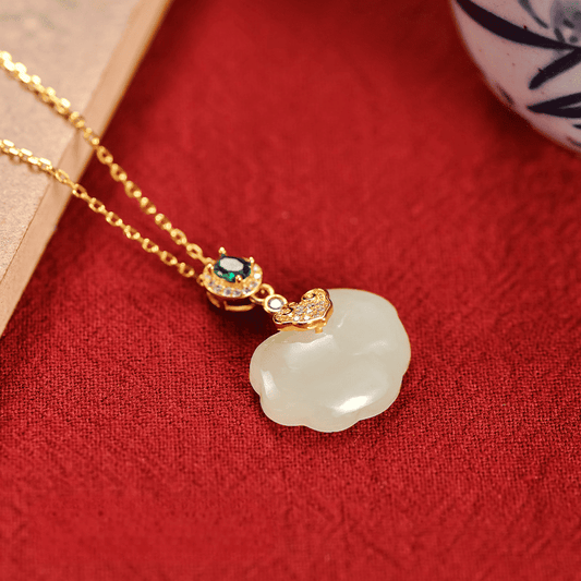 Gilded Jade Cloud & Butterfly Accent Necklace