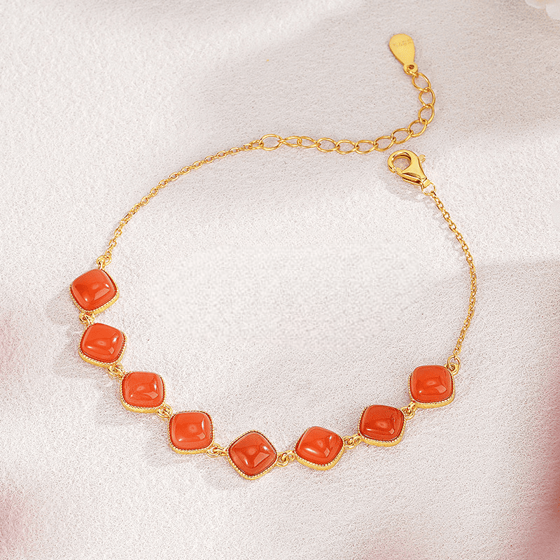 Red Agate Cushion-Cut Bracelet
