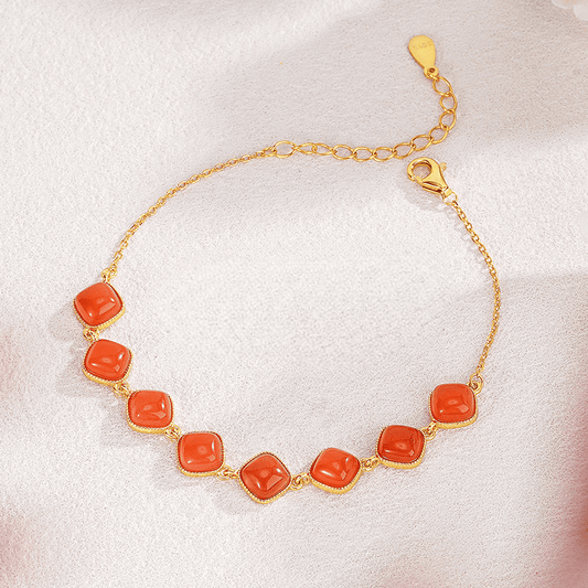 Red Agate Cushion-Cut Bracelet