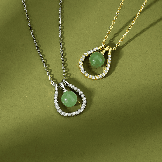 Lucky Loop Green Jade & Crystal Horseshoe Necklace