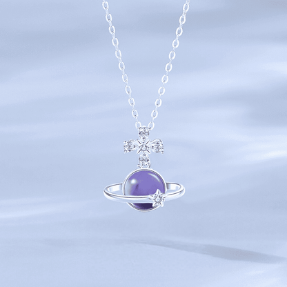 Celestial Orbit Amethyst Planet Necklace