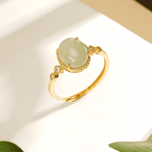 Oval Jade Cabochon Gold Ring