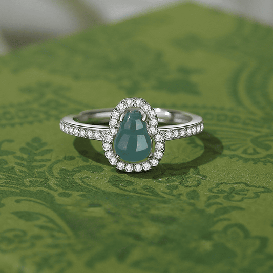 Silver Gourd Jade Ring