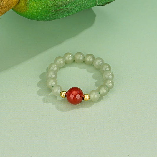 Red Agate & Jade Beaded Ring