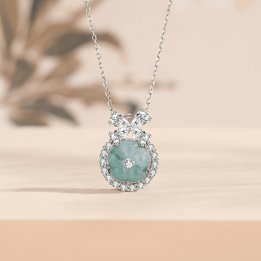 Jade Blossom Halo & Bow Necklace