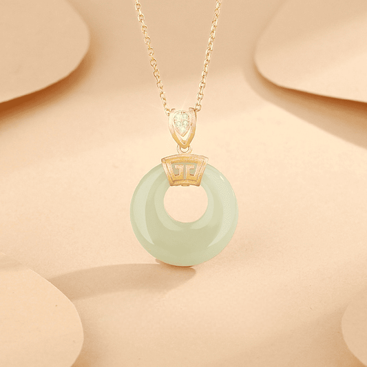 Golden “Ruyi” Jade Donut Pendant Necklace